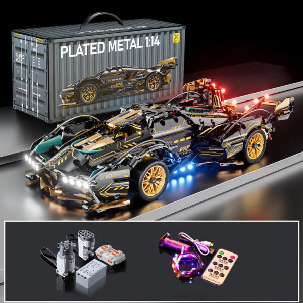 Black V12 RC Tech Racer 1:14DIY Roadster building block assembly Block car toy birthday gift
