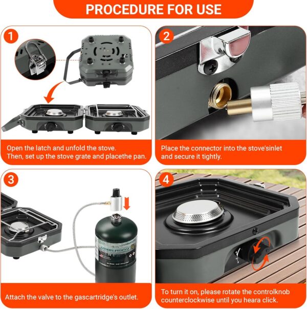 a170242af898ba9d 2025 Upgraded 2-Burner Folding Propane Camp Stove - 16K BTU Portable Camping Stove w/Piezo Ignition, Griddle & Carry Bag for Tailgating, Barbecue (Blue)