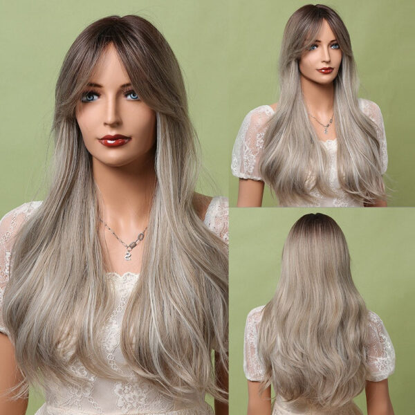 a1a27ee71ffb7ae4 Long Water Wave with Bangs White Colorful Cosplay Silky Wig for Women Daily Party Natural Soft Synthetic Hair Heat Resistant