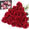 15Pcs Artificial Roses Velet Real Touch Single Stem Fake Roses Silk Realistic Bouquet Flowers Arrangements Home Office Garden Grave Party Wedding Decoration(Light Pink-15p, Blossom Roses)