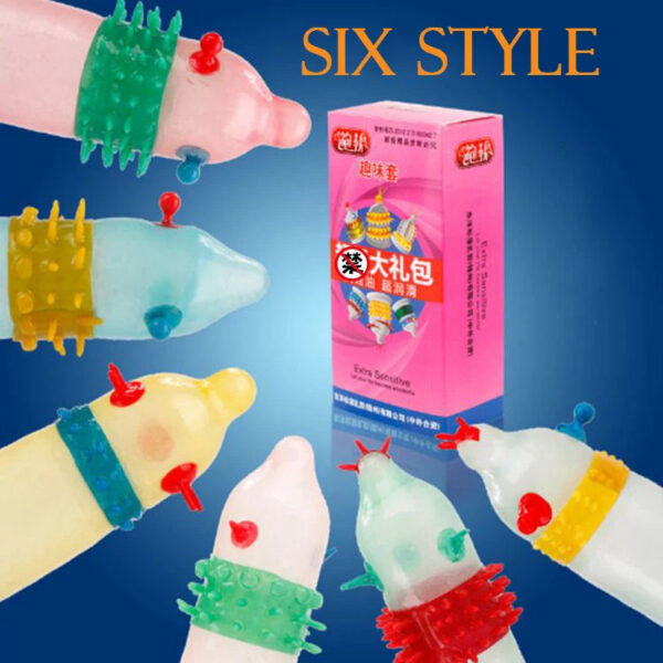 a1b9f4cf973e9025 6PCS/Box Female G-spot Vaginal Stimulation Condoms Adult Sex Products Extra Sensitive Penis Sleeve Ribbed Dotted Spike Condom