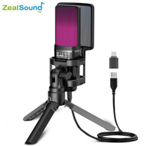 Zealsound RGB USB Condenser Gaming Microphone Computer Professional Mic For PC PS4 PS5 Phone Recording Streaming Podcasting