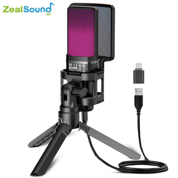 a1bb77286b526923 Zealsound RGB USB Condenser Gaming Microphone Computer Professional Mic For PC PS4 PS5 Phone Recording Streaming Podcasting