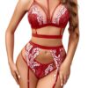 a1d71ac42deb9b78 Avidlove Lace Garter Lingerie with Removable Choker Teddy Babydoll Strappy Bra and Panty Set (No Stockings)