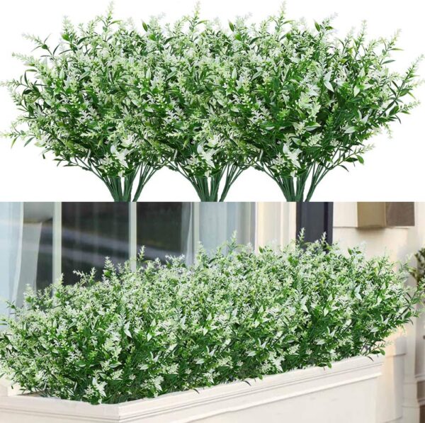 8 Bundles Outdoor Artificial Lavender Fake Flowers UV Resistant Shrubs, Faux Plastic Greenery for Indoor Outside Hanging Plants Garden Porch Window Box Wedding Farmhouse Decor (Orange Red)