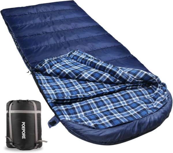 a1f7e51f2c3bdc56 Poepore XXL Schlafsack Outdoor für Erwachsene 3–4 Jahreszeiten Flanell Schlafsäcke Camping Winter Deckenschlafsack mit Aufbewahrungstasche Wasserdichter und Warmer 230 x 90CM