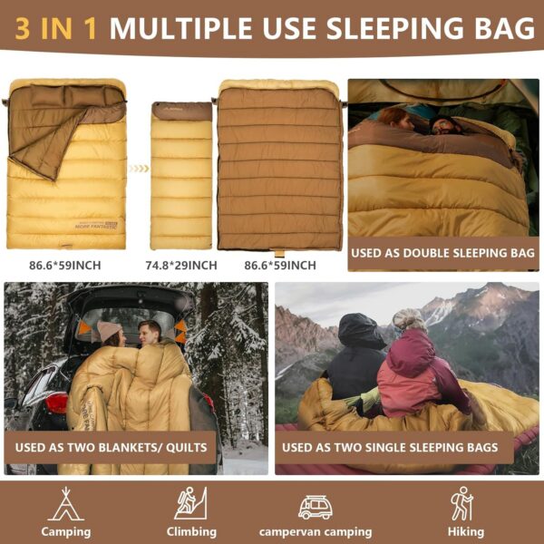 BISINNA Double Sleepinag Bag for Adults Two Person Queen Size Camping Sleeping Bag for All Season Backpacking Hiking Cold Weather with Compression Sack