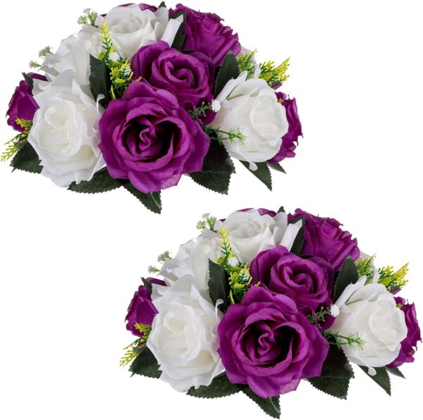 a210ef94f1f465e7 NUPTIO Artificial Flower Centrepieces for Tables - 6 Pcs Crimson & White Fake Flowers Roses Balls 9.5in Diameter - Silk Faux Rose Arrangement for Wedding Party Centerpiece Table Decorations