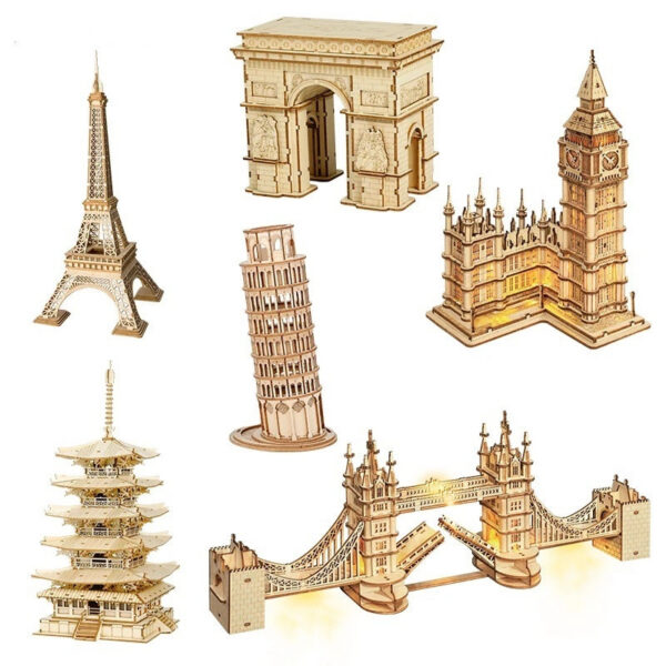a216a4ea9e4f8992 Robotime 3D Wooden Puzzle Game Big Ben Tower Bridge Pagoda Building Model Toys For Children Kids Birthday Gift