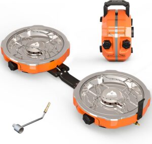 a21c0984a7365021 20,000 BTUs 2 Burner Propane Camping Stove, Portable Folding Camp Stove with Adjustable Burners, Regulator and Carrying Bag, Dual Gas Stoves Easy Carrying Handle for Tailgating, Camping, BBQ