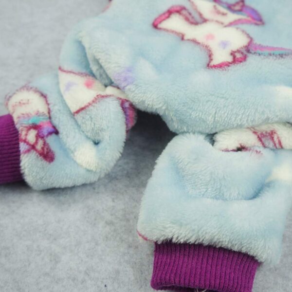 Unicorn Fuzzy Dog Pajamas, Dog Winter Clothes for Small Dogs Girl Boy, Pet Onesie with Feet, Cat Outfit, Light Blue, Small