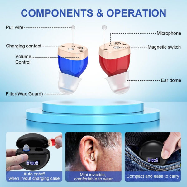 aid Seniors, rechargeable in-ear aids, sound controller for adults hearing loss, Hearing Aid with Charging Case