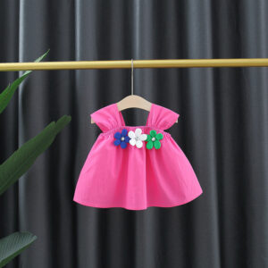 a24e084358c60661 Summer Sweet Baby Girl Sleeveless Dresses Flowers Simple Solid Color Newborn Children Clothes Toddlers Thin Cotton Kids Costume