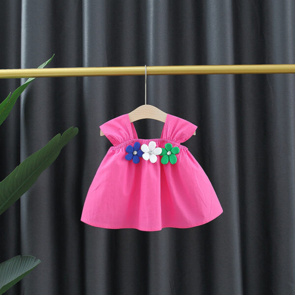 Summer Sweet Baby Girl Sleeveless Dresses Flowers Simple Solid Color Newborn Children Clothes Toddlers Thin Cotton Kids Costume