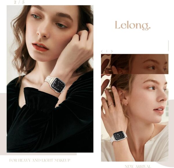 LELONG Compatible with Apple Watch Band 38mm 40mm 41mm Series 9 Series 8 7 6 5 4 3 2 1 SE Ultra, Bling Replacement Bracelet iWatch Band, Diamond Rhinestone Stainless Steel Metal Wristband Strap