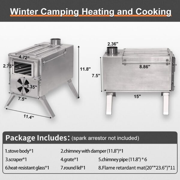 a28229fea267438f MC TOMOUNT Tent Stove Portable Wood Burning Stove 304 Stainless Steel for Camping Hunting 6feet Pipes Included