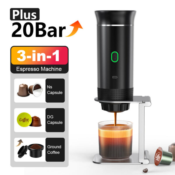Wireless Electric Portable Espresso hine for Car & Home Camping 3-in-1 Capsule Powder Travel Coffee Maker