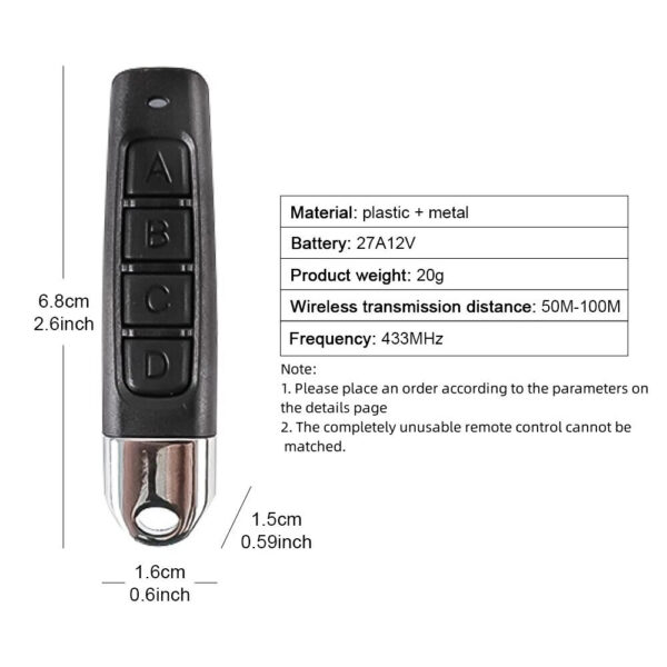 433MHZ Copy Auto 4 Channe Garage Gate Door Opener Remote Control Duplicator Cloning Code Car Key