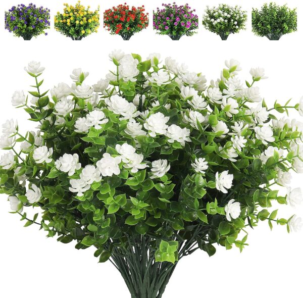 a297115da4cb07a6 RECUTMS 12 Bundles Outdoor Artificial Flowers UV Resistant Fake Boxwood Plants, Faux Greenery for Indoor Outside Hanging Plants Garden Porch Window Box Home Wedding Farmhouse Décor(Yellow)