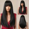 Black Long Straight for Women Natural Hair Synthetic Wigs Daily Cosplay Heat Resistant