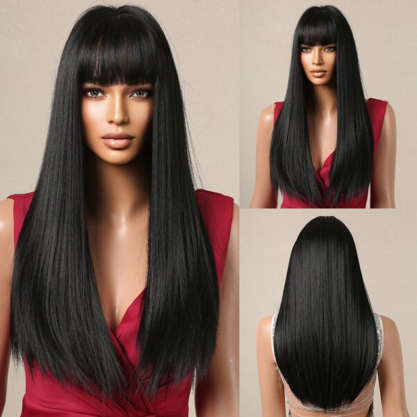 Black Long Straight for Women Natural Hair Synthetic Wigs Daily Cosplay Heat Resistant