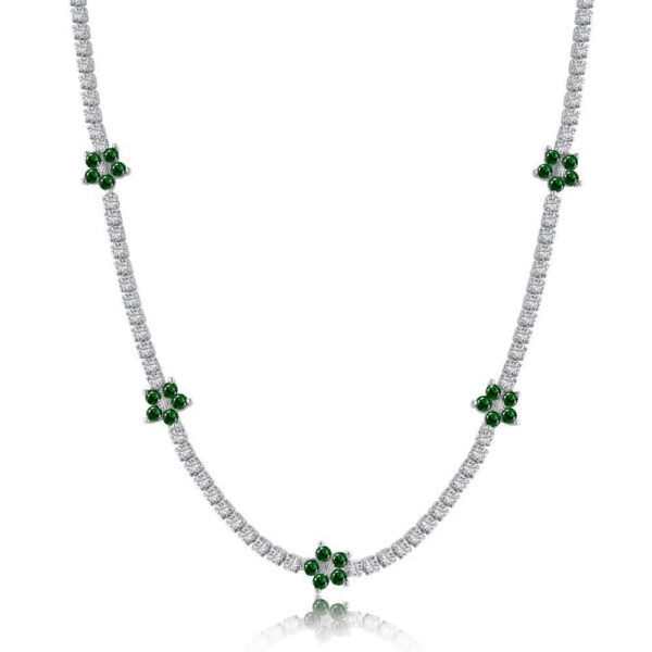 a2eae7f7b65d0eac Wong Rain 100% Sterling Sier Flower Lab Sapphire Emerald High Carbon Diamonds Gemstone Tennis Chain Necklace Fine Jewelry