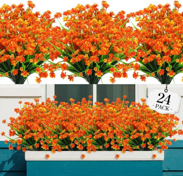 a2f29a81c3975a82 24 Bundles Artificial Flowers for Outdoor,No Fade Fake Plastic Flowers Faux Plants for Decoration Hanging Planters Indoor Outside Garden Porch Window Box Home Wedding Farmhouse