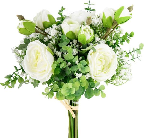 18pcs Babys Breath Eucalyptus Leaves Bouquet Blue Gypsophila Artificial Flowers and Faux Greenery for Home Decor