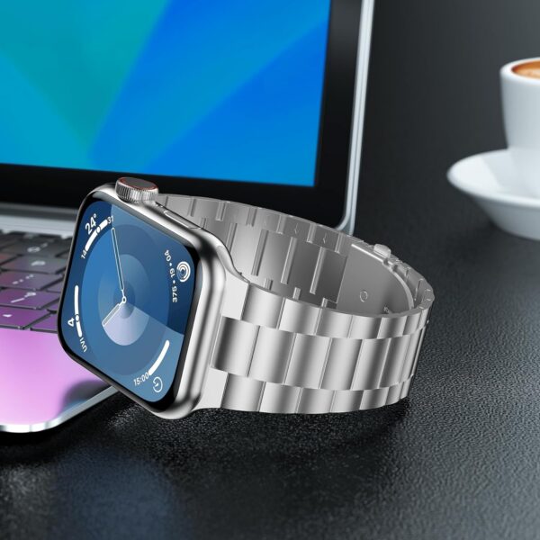 iiteeology Compatible with Apple Watch Band 49mm 45mm 44mm, Upgraded Solid Business Stainless Steel Band for Apple iWatch Series 9/8/7/Ultra,Silver
