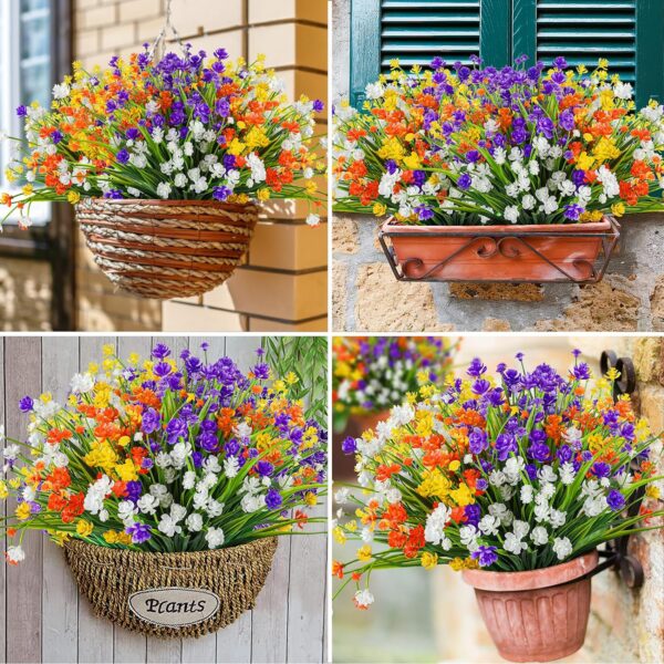 a2ff2a7375ad7e63 AmyHomie 20 Bundles Artificial Flowers Outdoor UV Resistant Faux Flowers No Fade Fake Plastic Plants Garden Porch Window Box Decorating(Bright Yellow)