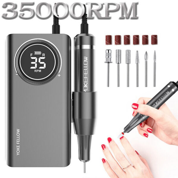 YOKEFELLOW Professional Drill hine Kit 35000RPM Rechargeable Portable Electric Nail File for Manicure Acrylic Gel Nails