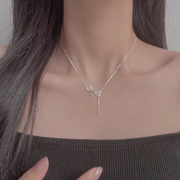 Sterling Sier Hollow Heart Necklace Sparkling Diamond Tassel Pendant Women's Clavicle Chain Wedding Jewelry Accessories