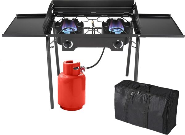 Bonnlo Single Burner Gas Stove Propane Stove, 100,000 BTU High Power Portable Outdoor Camp Cooker Stove with 20 PSI Regulator, Adjustable Height & Side Shelf for Backyard, Camping, Tailgating