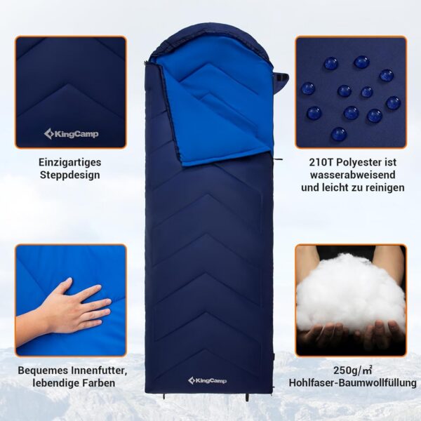 a319fa1d3b861f2c KingCamp Oasis Schlafsack, 3 Jahreszeiten, warm, bequem, leicht, tragbar, mit Kapuze, für drinnen und draußen, Camping, Wandern
