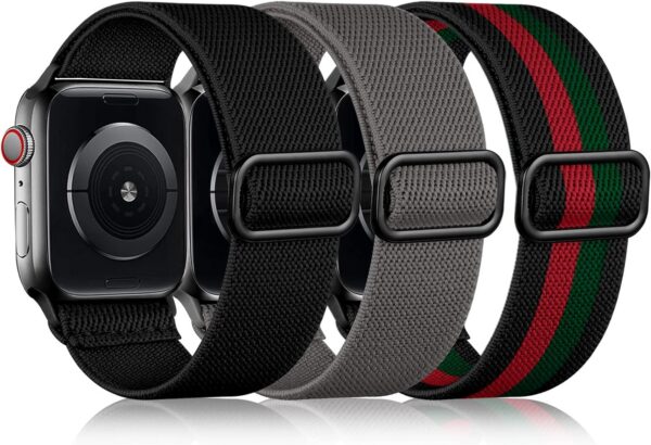 a32e930c06d203a0 DaQin 3 Pack Elastic Bands Compatible with Apple Watch Band 45mm 44mm 49mm 42mm 41mm 40mm 38mm Women Men, Soft Nylon Solo Loop Straps for Apple Watch SE iWatch Series 9/8/7/6/5/4/3/2/1/Ultra/Ultra 2