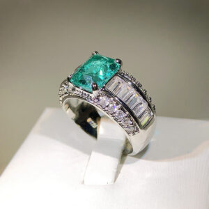 Fashion S Sier Emerald Princess Paraiba Couples Ring For Women Double Diamond Crystal Engagement Anniversary Gift Jewelry