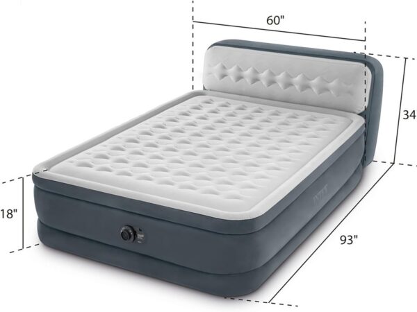 a34b98f418a8e346 Intex 64447ED Dura-Beam Deluxe Ultra Plush Air Mattress with Headboard: Fiber-Tech – Queen Size – Built-in Electric Pump – 18in Bed Height – 600lb Weight Capacity