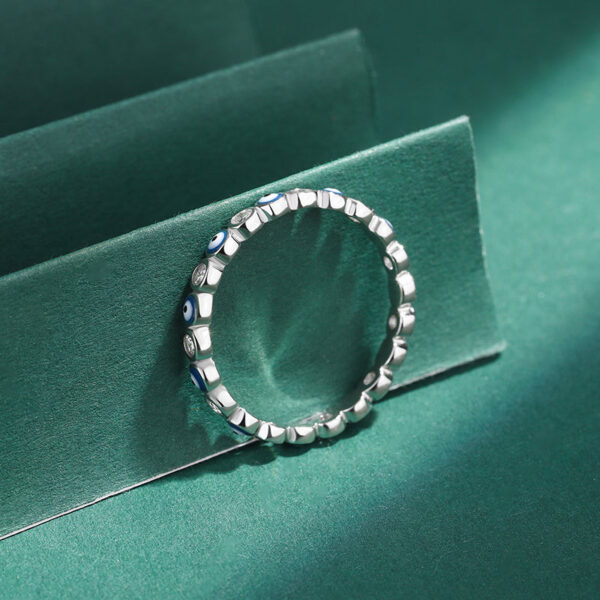 Creative Sapphire Eye Round Full Diamond Crystal Couple Ring For Women Enamel Blue Original Sterling Sier Wedding Gift Jewelry