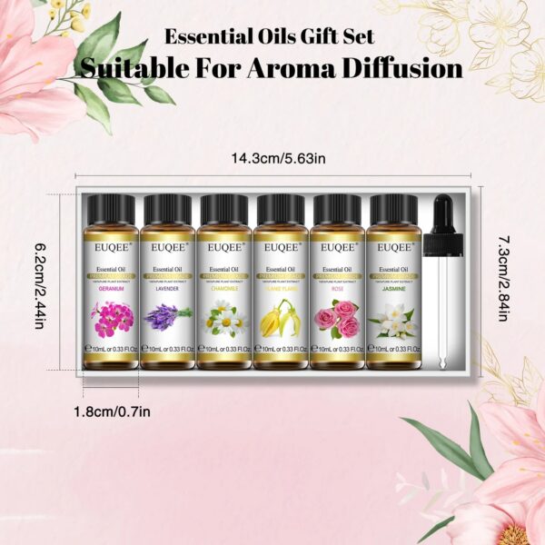 a34db83fa7736943 EUQEE 6 Bottles Floral Series Essential Oils Set For Diffuser Candle Making-Rose Lavender Ylang Ylang Jasmine Geranium Chamomile
