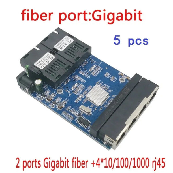 Fiber Switch 4 RJ45 UTP 2 SC Gigabit Fiber Optical Media Converter 2SC 4 RJ45 2G4E Ethernet PCBA board