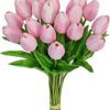 Mandy's 20pcs Red Artificial Tulip Silk Fake Flowers 13.5" for Mother's Day Easter Valentine’s Day Gifts in Bulk Home Kitchen Wedding Decorations