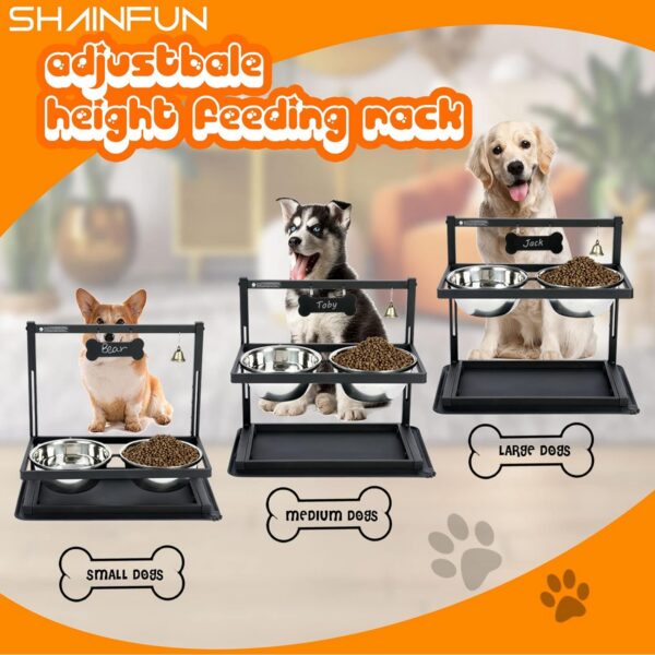SHAINFUN Elevated Dog Bowls for Medium Dogs and Cats - Raised Cat or Dog Bowl Stand with Adjustable Height and Two Stainless Steel Food Bowls - Ideal for Medium and Small Dogs and Cats.
