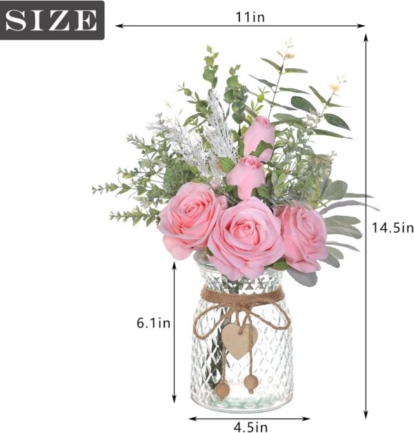 Faux Flowers with Vase,Artificial Silk Roses in Vase, Fake Plant Eucalyptus Flower Arrangement for Home Office Farmhouse Bathroom Dining Table Centerpiece Decorations Coffee Table Decor (Burgundy)