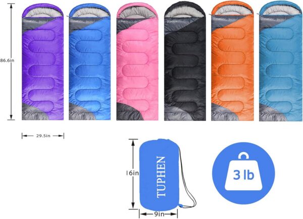 a3f6b142d50ff8da tuphen- Sleeping Bags for Adults Kids Boys Girls Backpacking Hiking Camping Microfiber Liner, Cold Warm Weather 4 Seasons Indoor Outdoor Use, Lightweight & Waterproof