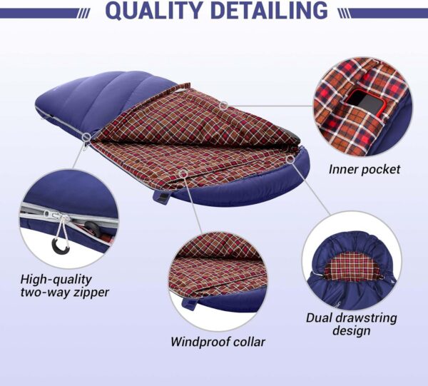 a3fe00dc5d67bd29 KingCamp Sleeping Bag for Adults, Cold Weather & Warm Extra Wide Big & Tall XL Portable Waterproof Flannel Sleeping Bags, Essentials Gear Accessories for Camping Backpacking Hiking Indoor & Outdoor