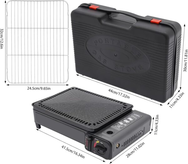 LENDISIY Tragbarer Gasgrill Camping, Tischgrill Gas, Outdoor Gaskocher mit Backblech and Grillnetz, für Camping, Reisen, Trekking und Kochen im Freien