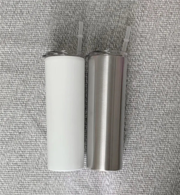 20oz Sublimation Straight Tumblers blank glossy matte glitter white sier Skinny tumbler with lid straw rubber bottom Stainless steel vacuum insulated coffee cup