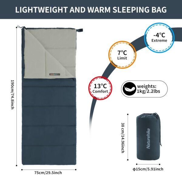 Naturehike Envelope Sleeping Bag, 3-Season Ultralight Waterproof Sleeping Bag for Adults, Connectable and Washable Sleeping Bag, Suitable for Camping, Hiking, Mountaineering, Indoor