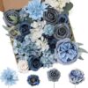 a49c936e5b057cfb Floweroyal Artificial Flowers Combo Dusty Blue Flowers Mix Silk Flowers Dahlia Roses with Stems for DIY Wedding Bridal Bouquets, Baby Shower, Floral Arrangement, Table Centerpieces, Home Decorations.