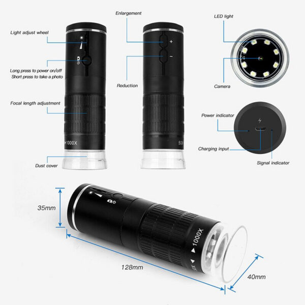 a49f98e14cba07e1 Wireless Digital Microscope 50X-1000X Magnification Portable Handheld USB Microscopes with Flexible Stand For iPhone Android PC